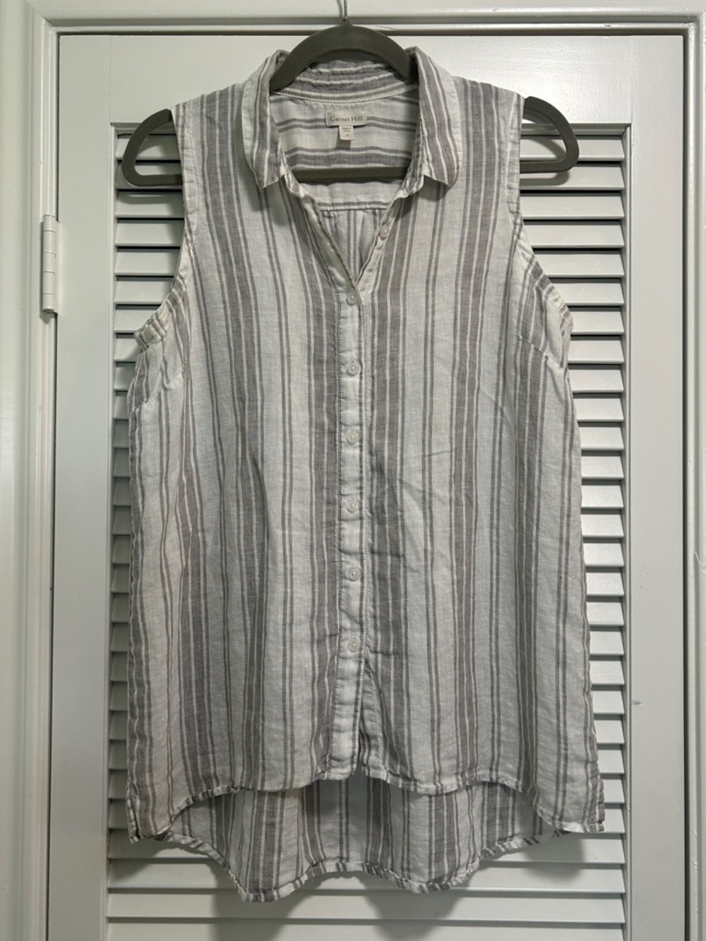 Garnet Hill 100% Linen Sleeveless Striped Button-Front, Size 10